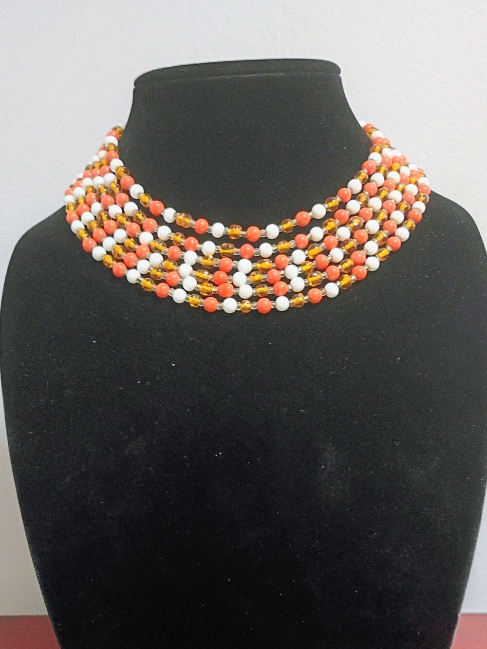 Vintage Orange and White Beaded Collar Necklace